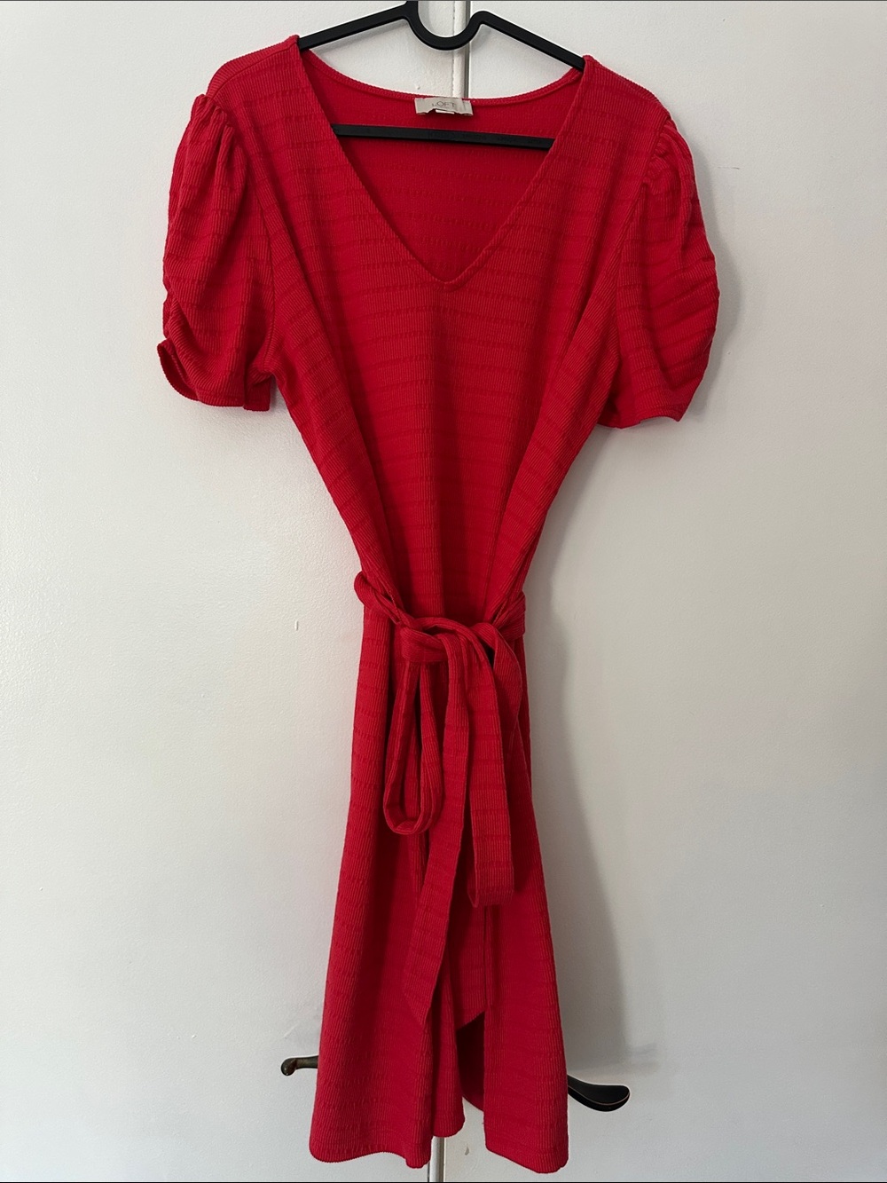 Loft size M Red V-Neck Knit Belted Dress